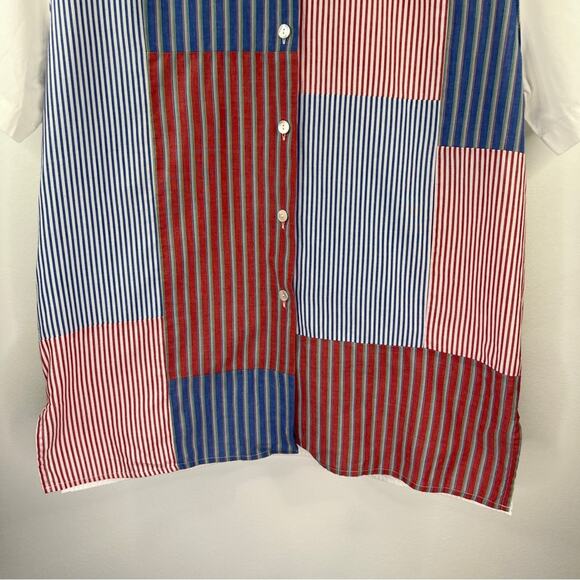 Bechamel Womens Button Up Size S Vintage Short Sleeve Patchwork Red Blue White - Picture 4 of 8